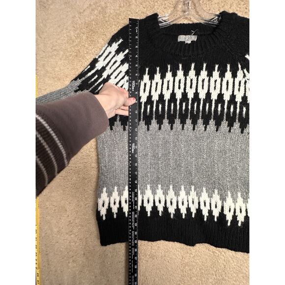 J.Crew Women Fair Isle Wool Alpaca Blend Sweater Gray Black White Nordic Sz M - Picture 13 of 16